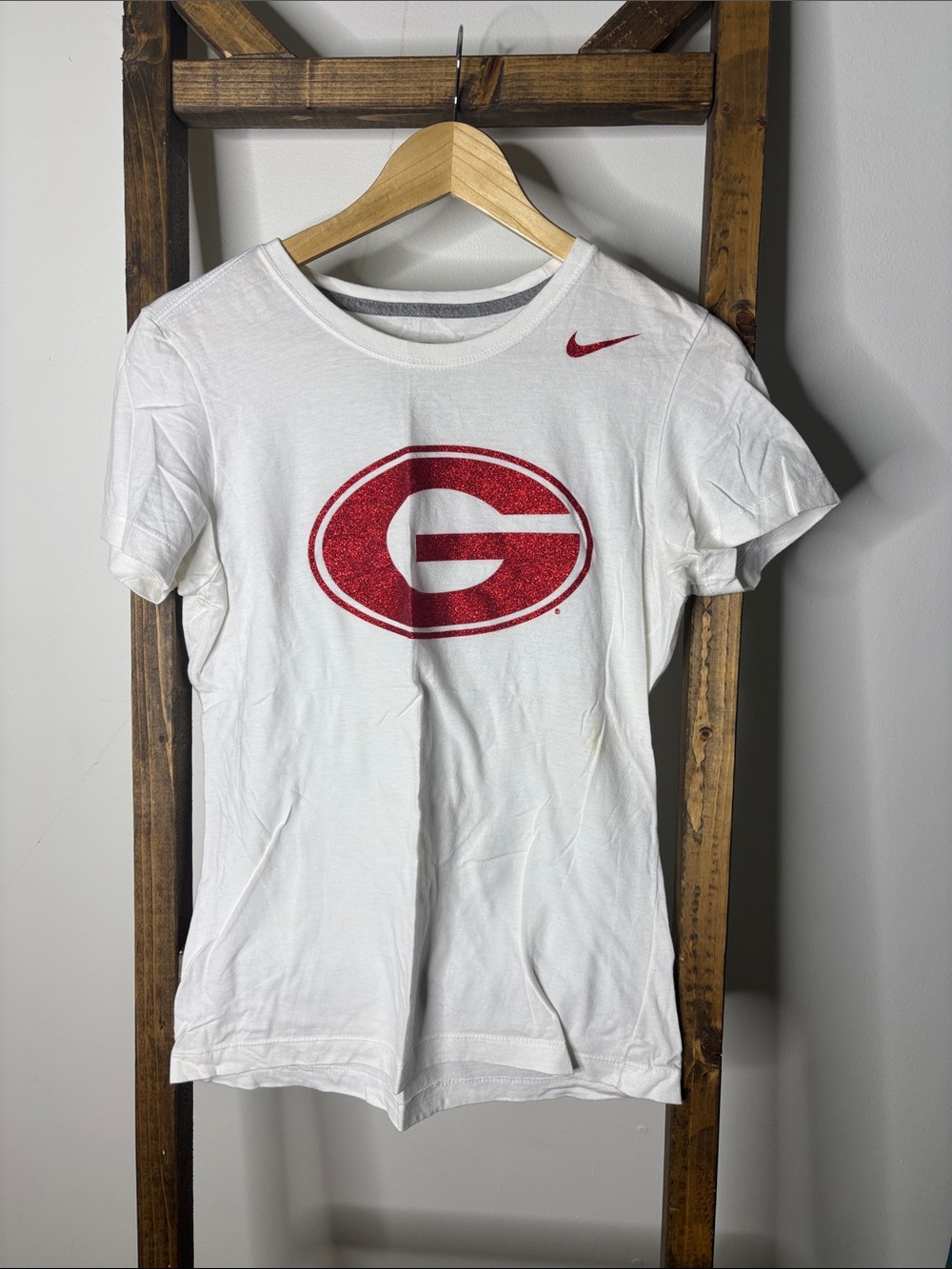 Nike Women’s White Short Sleeve Tee with Red Georgia G Logo